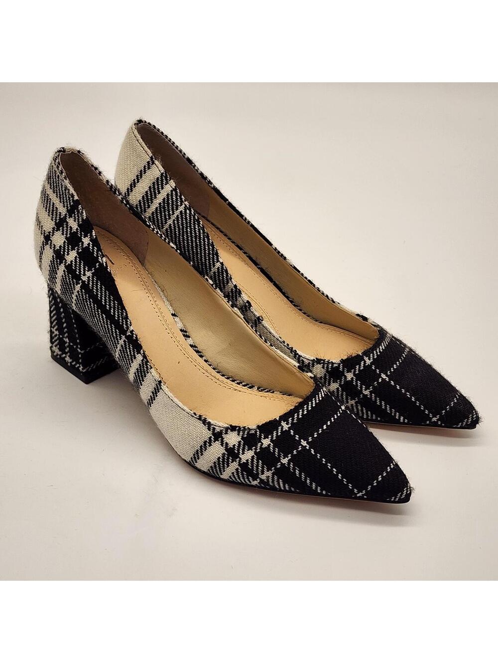 Mark Fisher LTD Zella 5 Plaid Block Heel Pumps Ivory Black Pointed Toe Size 6 M - Picture 4 of 7